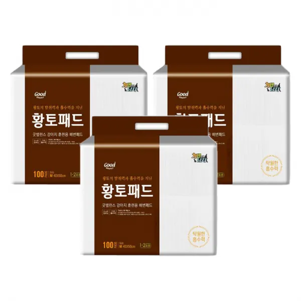 굿밸런스 강아지 황토 배변패드 19.6g 100매 3팩