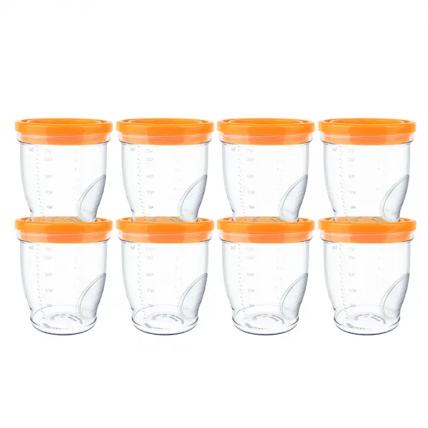 베베락 밀폐눈금 이유식 용기 240ml, 오렌지, 8개입