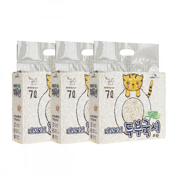 네꼬모리 응고형 두부국시 극세입자 고양이 모래 무향, 7L, 3개