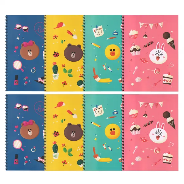 라인프렌즈 스프링 중고노트 4종, 브라운, 초코, 코니, 샐리, 2세트