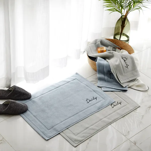 쁘리엘르 데일리 자수 순면 타월 발매트 2종 그레이 블루