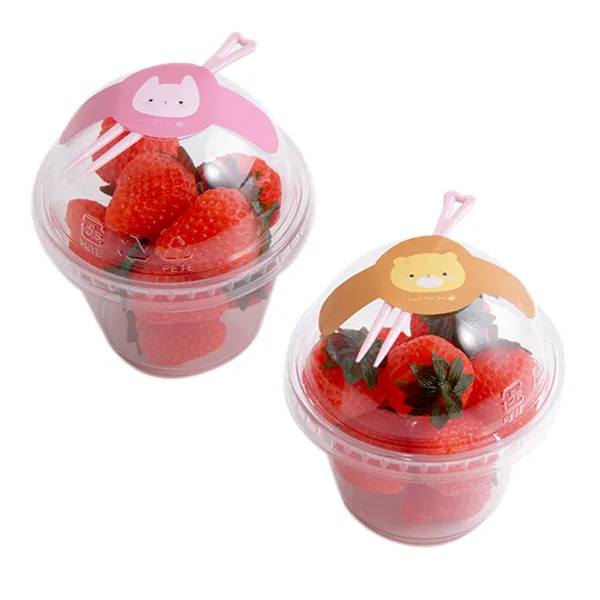 봄91 D 9 270ml 돔형 디저트컵 50p + 곰토끼캔디팝 스티커 50p + 포크 랜덤 발송 50p 1세트