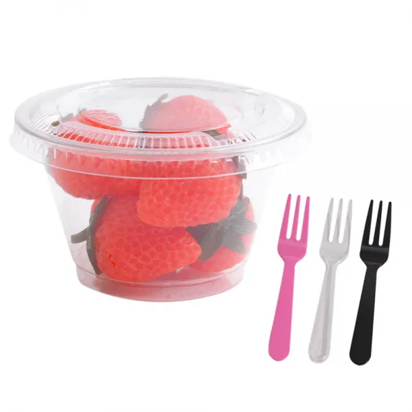 봄91 F 7 210ml 평면형 투명 디저트컵 50p +ty 세발 미니포크 50p 랜덤 발송 1세트