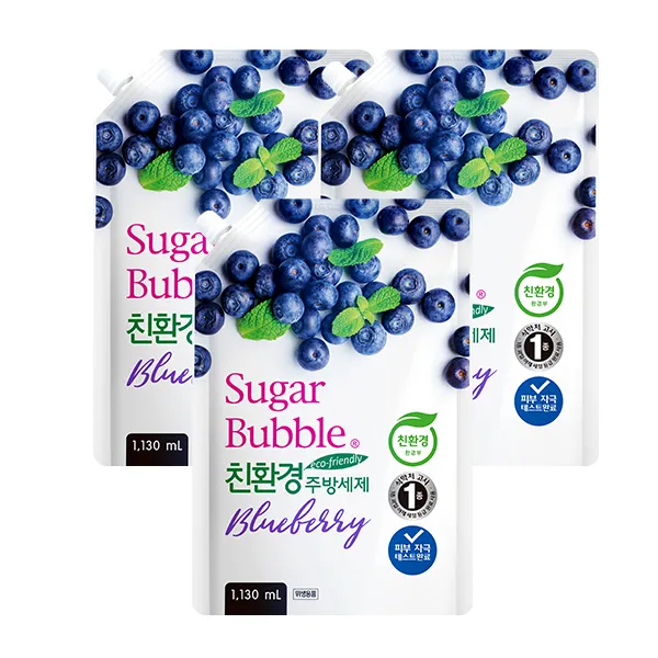 슈가버블 블루베리 주방세제 리필, 1130ml, 3개입
