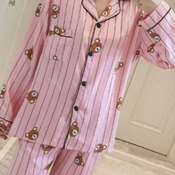 저스틴 여성용 곰돌이 스트라이프 실크파자마세트