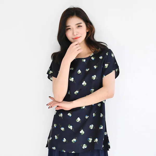 속옷미인 여성용 풍기인견 목화꽃 반팔 롱 티셔츠 블라우스