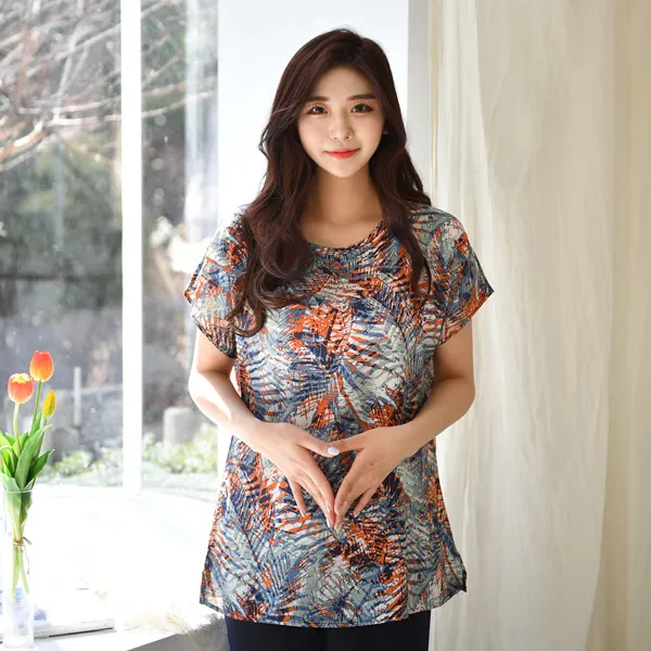 속옷미인 여성용 풍기인견 벨마리 반팔 롱 티셔츠 블라우스
