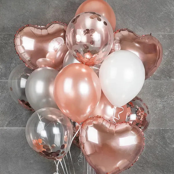파티팡 천장풍선세트 풍선 랜덤 발송 20p + 은박풍선 3p + 양면테이프 + 컬링리본 로즈골드 은박 하트 1세트