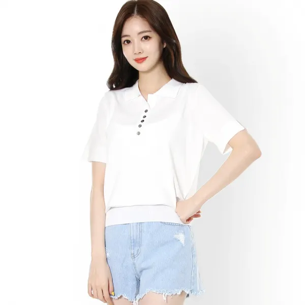 르샵 여성용 소매 트임 카라 앞단추 시보리 니트