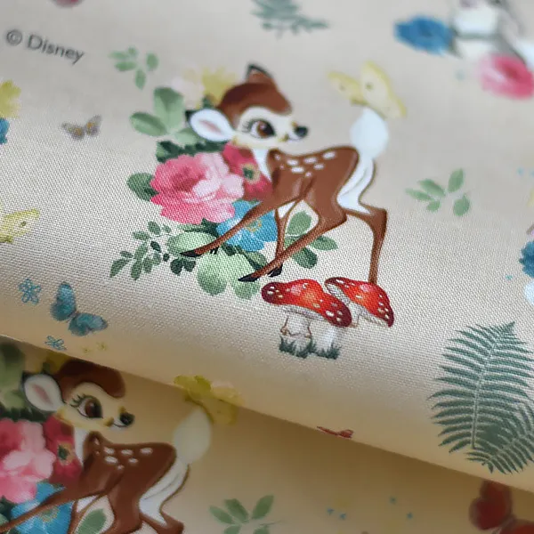 코튼빌 Dtp 코튼 20수 밤비숲속친구 원단 베이지