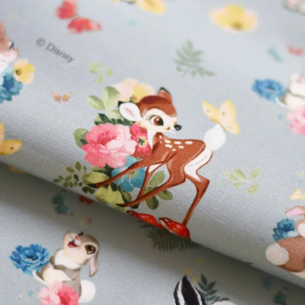 코튼빌 Dtp 코튼 20수 밤비숲속친구 원단 연블루