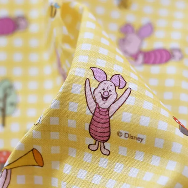 코튼빌 Dtp 코튼 20수 디즈니 피글렛 원단 체크 옐로우
