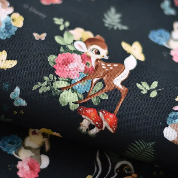 코튼빌 DTP 코튼 20수 밤비숲속친구 원단, 차콜