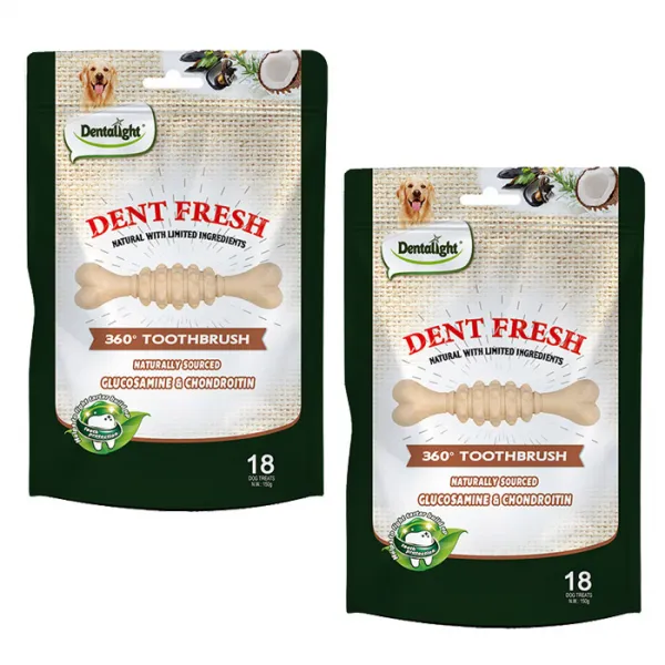 덴탈라이트 덴탈 후레쉬 360도 칫솔 강아지 덴탈껌 150g 관절보호 2개입