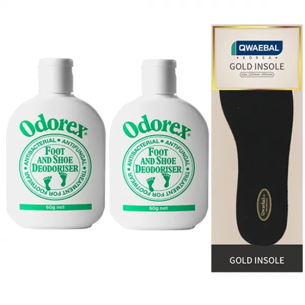 오도렉스 Bas 풋 앤 슈 데오도라이저 발냄새 제거제 60g X 2p + 쾌발기능성깔창 블랙 남성용 1세트