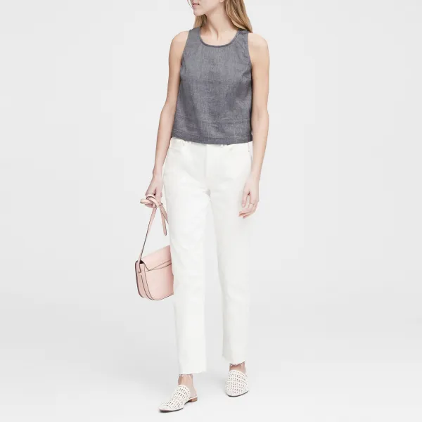 바나나리퍼블릭 여성용 쁘띠 린넨 코튼 버튼 백 탱크