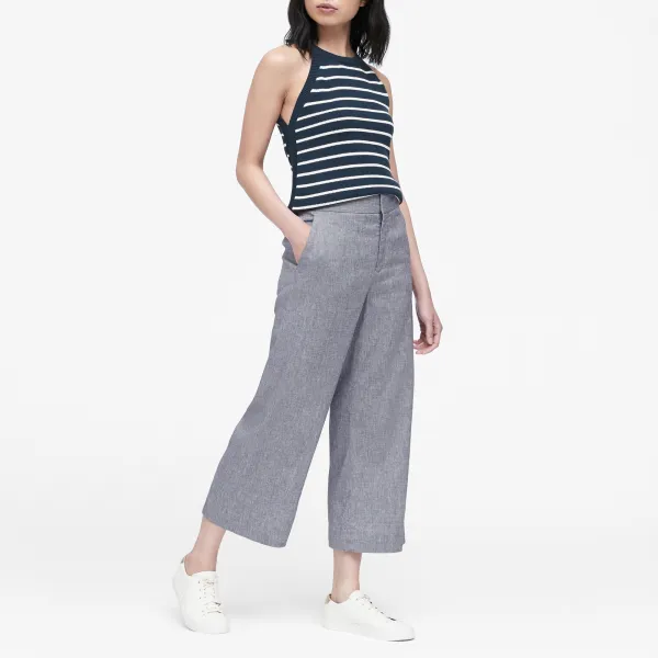 바나나리퍼블릭 여성용 쁘띠 하이라이즈 와이드 레그 크롭 린넨 코튼 팬츠