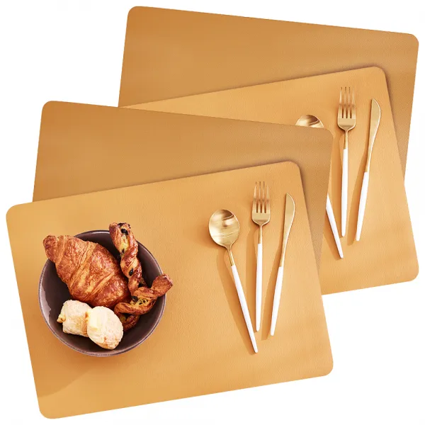 모던감 북유럽 방수 가죽질감 식탁매트 4p 머스터드 45 X 33 Cm