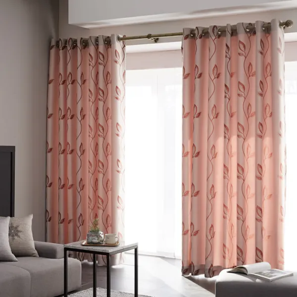 바이데코 삼중직 분사 자카드 암막 아일렛 커튼 나뭇잎 2p 브라운