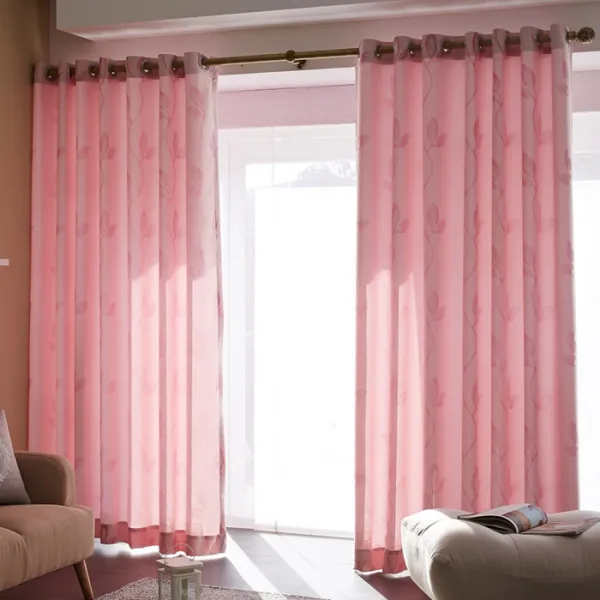 바이데코 삼중직 분사 자카드 암막 아일렛 커튼 나뭇잎 2p 핑크