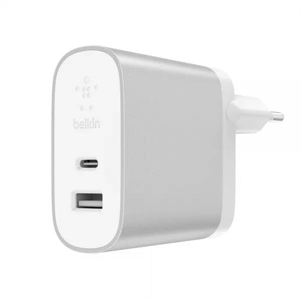 벨킨 부스트업 USB C타입 포트 27W + USB A포트 12W 듀얼 유선 멀티 충전기, 실버, 1개