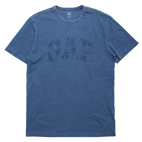 갭 남성용 인디고 플로럴 갭 아치 로고 반팔 티셔츠