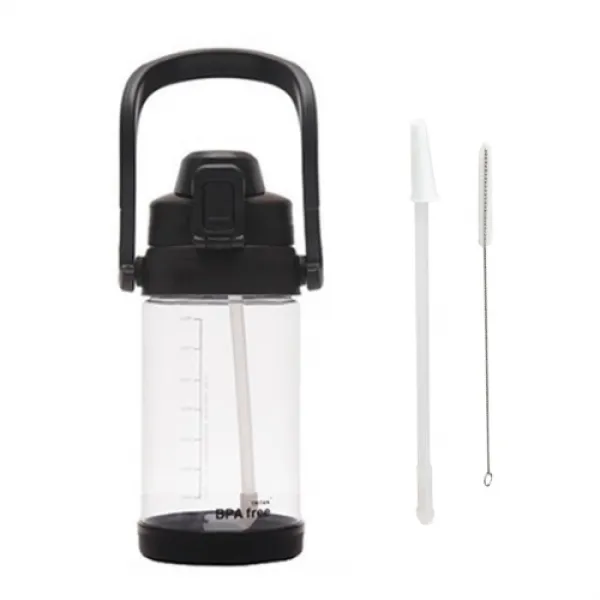 거성 트라이탄 물병 1800ml + 빨대 2p + 세척솔, 블랙