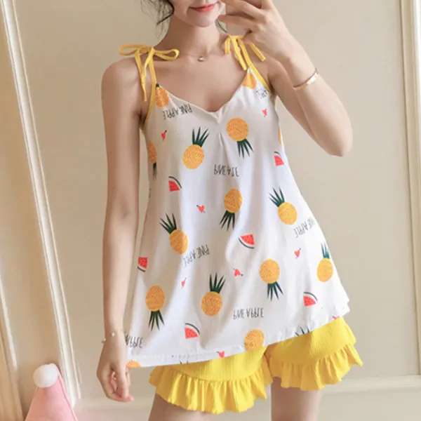 저스틴 여성용 X꼬임 여름 홈웨어 잠옷 상하의 세트