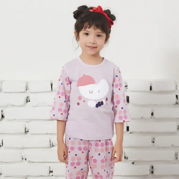 올로미미 여아용 아임쏘해피 7부 자카드 실내복 세트