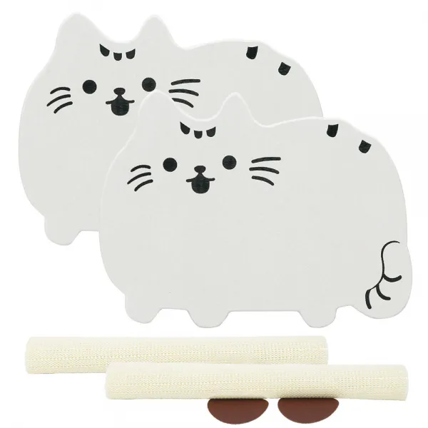 코시나 규조토 욕실매트 + 미끄럼 방지매트 + 사포 40 X 30 Cm 냥냥이 화이트 2세트