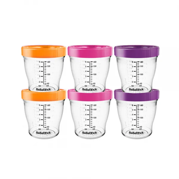베베락 눈금형 트라이탄 밀폐용기 180ml 세트 오렌지 2p + 핑크 2p + 퍼플 2p, 혼합 색상, 1세트