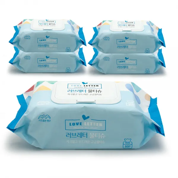 러브레터 프리미엄 물티슈 캡형, 80매, 5팩
