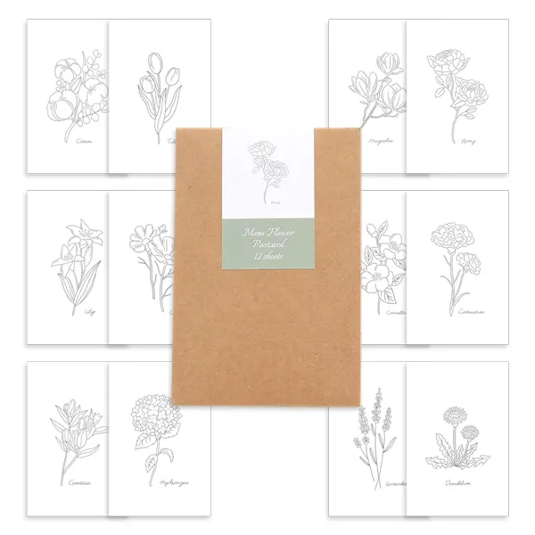왈가닥스 모노플라워 엽서 12p 세트, 혼합 색상, 1세트