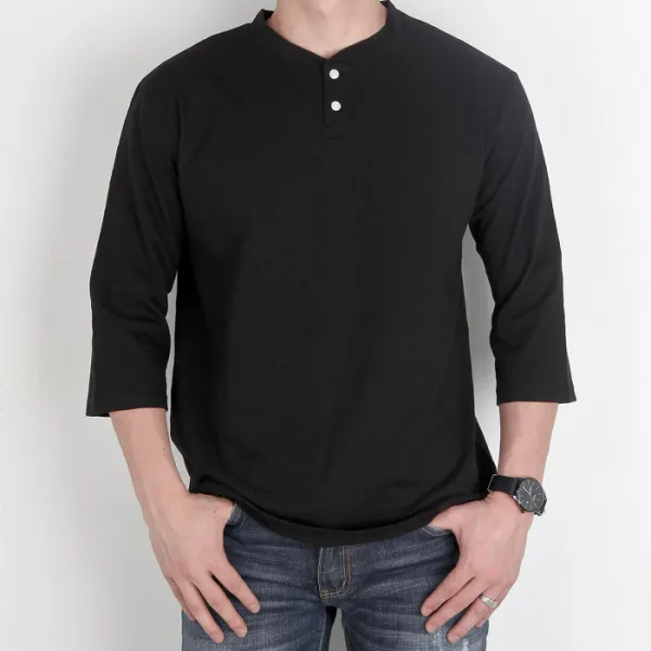 제이에이치스타일 남성용 슬라브 버튼 헨리넥 7부 티셔츠