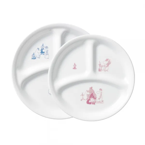 코렐 무민 삼절접시 소 자주 + 대 블루, 혼합 색상, 1세트