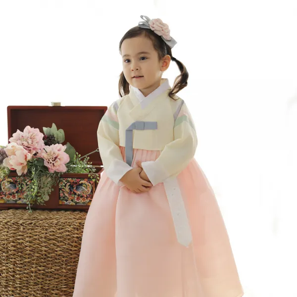 아가명주 여아용 노랑연핑크 한복