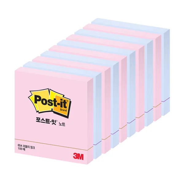 쓰리엠 베이직 포스트잇 미디움 핑크 5p + 블루 5p 혼합 색상 1세트