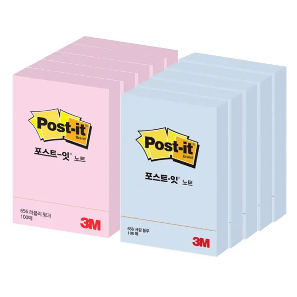 쓰리엠 베이직 포스트잇 스몰 핑크 5p + 블루 5p 혼합 색상 1세트