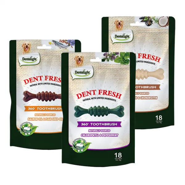 덴탈라이트 덴탈 프레쉬 360도 칫솔 강아지 덴탈껌 150g X 3종 입냄새 제거 모질개선 관절보호 1세트