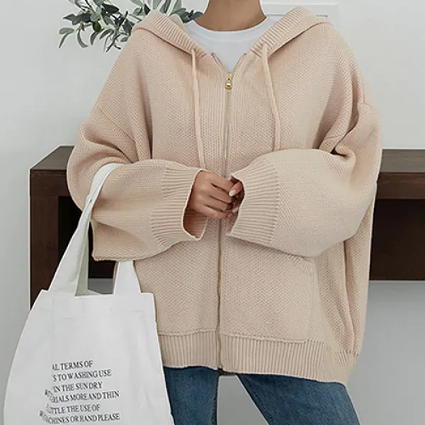 화이트폭스 포켓루즈핏 니트 후드집업