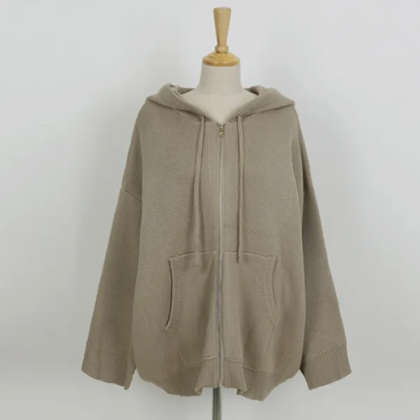 화이트폭스 포켓루즈핏 니트 후드집업