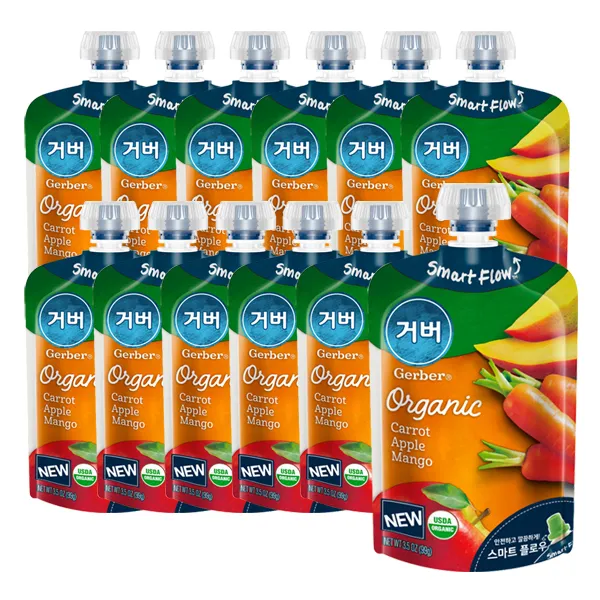 거버 오가닉 파우치 퓨레 이유식 99g, 당근 + 사과 + 망고 혼합맛, 12개