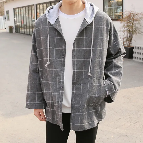 머시따 남성용 체크 후드레이어드 남방자켓