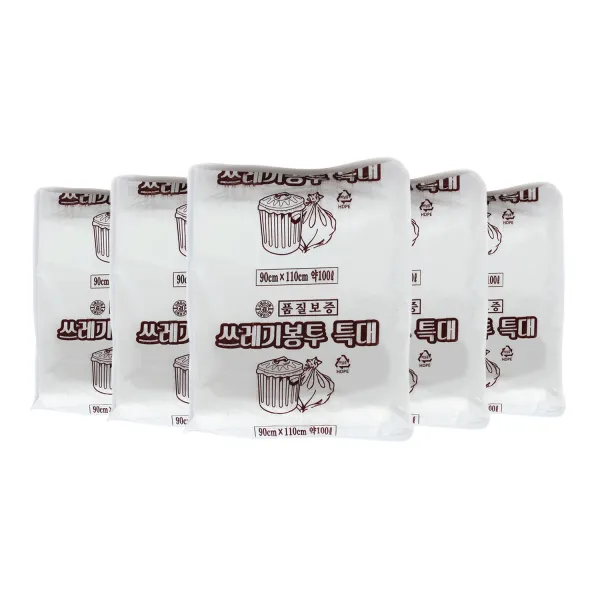 킹스봉 재활용 쓰레기 비닐봉투 배접 분리수거 비닐 봉지 투명 특대 20p, 100L, 5개