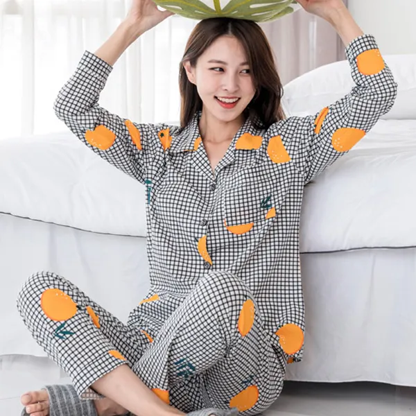 민트코코아 여성용 신디체크 긴팔잠옷 세트