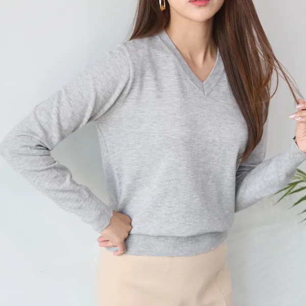 플레이팝 여성용 어디에나 입기좋은 브이넥 니트티셔츠