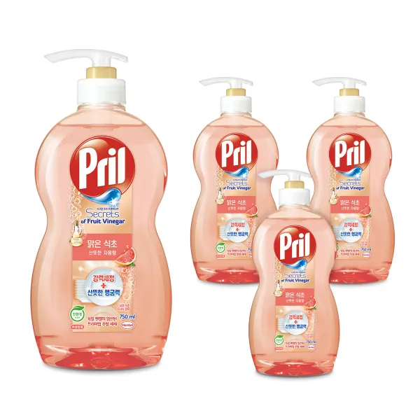 프릴 맑은 식초 주방세제 자몽, 750ml, 4개
