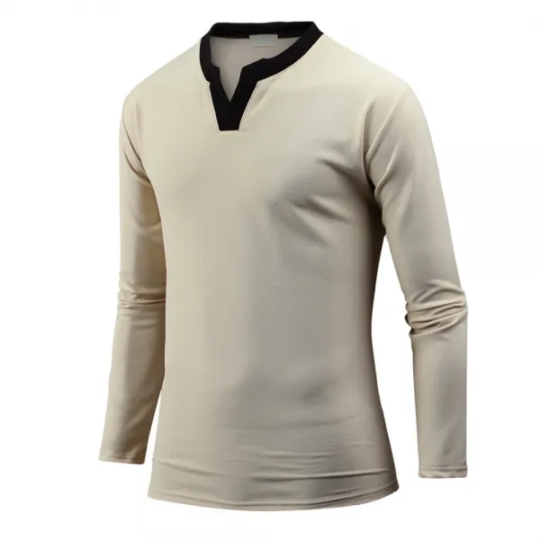 다꾸앙 남성용 트임네크배색 긴팔 티셔츠 Ts4233