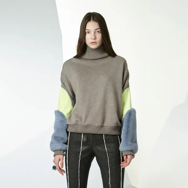 라이 형광 띠 소매 포인트 맨투맨