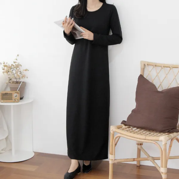 세이스타일 잔골 긴팔 박스 H롱 원피스